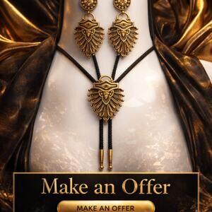 VTG Park Lane Gold Tone Southwest Medallion Bolo Tie & Dangle Earring Set NEW